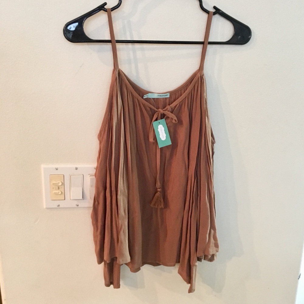 Brown Bell sleeved cold shoulder dress shirt